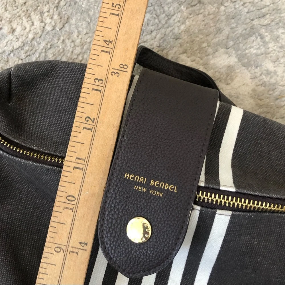 Henri Bendel Brown and White Stripe Convertible Nylon Travel Packable Backpack
